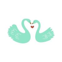 Two swans in love. Vector colorful hand drawn