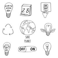 Set of icons on the theme of Earth Hour. vector