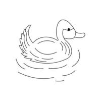 Cute duck swims. Black and white vector doodle