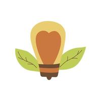 Light bulb with heart inside and leaves. Vector