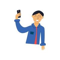 Guy takes a selfie. Hand drawn vector