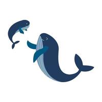 Mother blue whale looking at her child. Vector