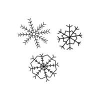 Set of three different snowflakes. Vector isolated doodle