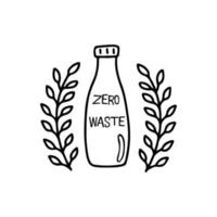 Plastic bottle. Zero waste. Vector black and white