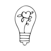 Light bulb with a heart inside and leaves vector