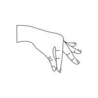 Human hand, gesturing holds with two fingers. Linear vector