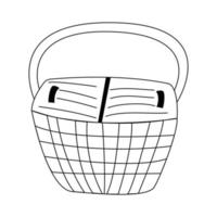 Wicker basket for groceries. Vector doodle isolated