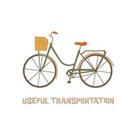 Bicycle with a basket. Useful transportation. Vector