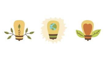 Set of light bulbs. Ecology concept. Vector