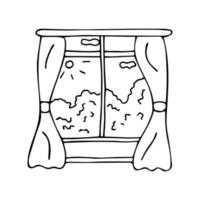 Window with curtains and windowsill. The view from the window vector