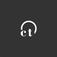 CT initial monogram logo with creative circle line design vector