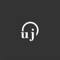 UJ initial monogram logo with creative circle line design vector