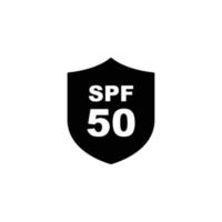 Sun protection SPF 50 simple flat icon vector. SPF 50 icon. Shield icon vector