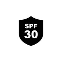 Sun protection SPF 30 simple flat icon vector. SPF 30 icon. Shield icon vector