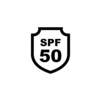 Sun protection SPF 50 simple flat icon vector. SPF 50 icon. Shield icon vector