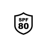 Sun protection SPF 80 simple flat icon vector. SPF 80 icon. Shield icon vector