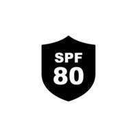 Sun protection SPF 80 simple flat icon vector. SPF 80 icon. Shield icon vector