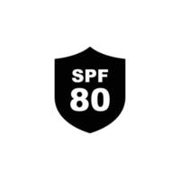 Sun protection SPF 80 simple flat icon vector. SPF 80 icon. Shield icon vector