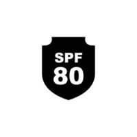 Sun protection SPF 80 simple flat icon vector. SPF 80 icon. Shield icon vector