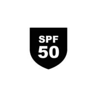 Sun protection SPF 50 simple flat icon vector. SPF 50 icon. Shield icon vector