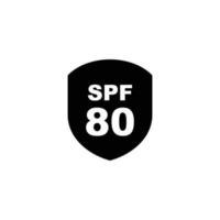 Sun protection SPF 80 simple flat icon vector. SPF 80 icon. Shield icon vector