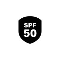 Sun protection SPF 50 simple flat icon vector. SPF 50 icon. Shield icon vector