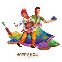 Beautiful couple playing festival of colors happy holi colorful background vector