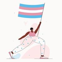 Transgender african american person with rainbow flag in his hand going to the demonstration. vector