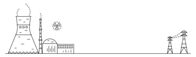 Nuclear or atomic power plant drawing in line art style. vector