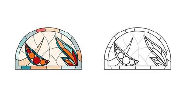 Stained Church glass worksheet for drawing. vector