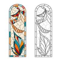 Stained Church glass worksheet for drawing. vector