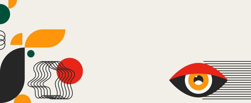 Bauhaus geometric web banner. Abstract design with different shapes and eyes. vector