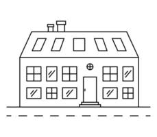 Vector line art illustration with one old house.