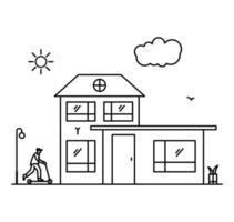 Line art vector neighborhood illustration with house.