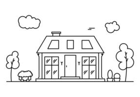 Line art vector neighborhood illustration with house.