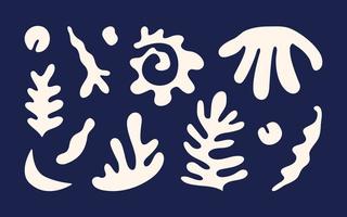 Hand-drawn sea shapes in Matisse style on blue background. vector