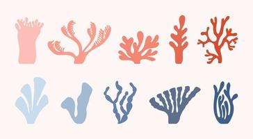 Set of ten abstract sea corals drawn in Henry Matisse style. vector
