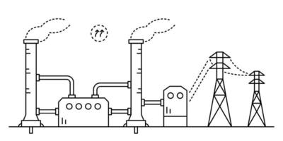 Geothermal power station drawing in line art style. Renewable energy source. vector