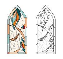 Stained Church glass worksheet for drawing. vector