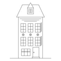 Line art illustration with suburban cityscape. Five houses and one church. vector