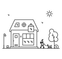 Line art vector neighborhood illustration with house.