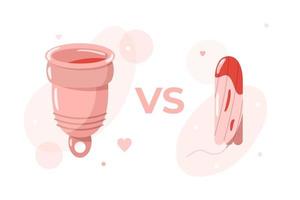 Choosing between eco menstrual cup and tampon. vector