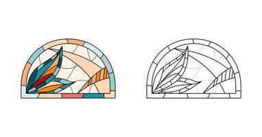 Stained Church glass worksheet for drawing. vector