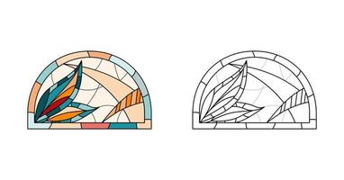 Stained Church glass worksheet for drawing. vector