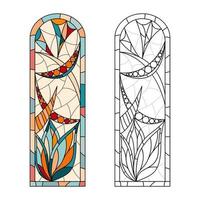 Stained Church glass worksheet for drawing. vector