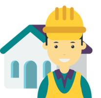 ilustración de casa e ingeniero en estilo minimalista png