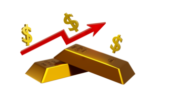 Representación 3d de barras de oro y concepto de signos de dólar comercio de divisas en la inversión de los inversores transparencia png