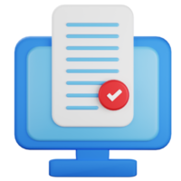 document file with approved check mark on computer screen 3d  icon cartoon minimal style png