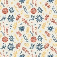 Bacteria and virus seamless pattern. Scientific vector illustration in sketch style. Doodle background