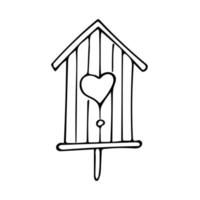 Doodle of birdhouse isolated on a white background. Hand drawn vector illustration of animal care in cartoon style. Good for coloring book and other kids design.